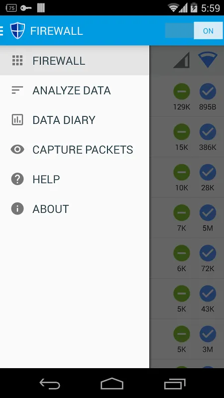 Capturas de tela do NoRoot Data Firewall
