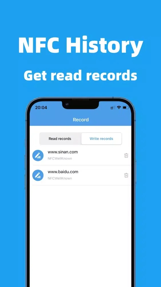 Capturas de tela do NFC-Tag Reader&Writer