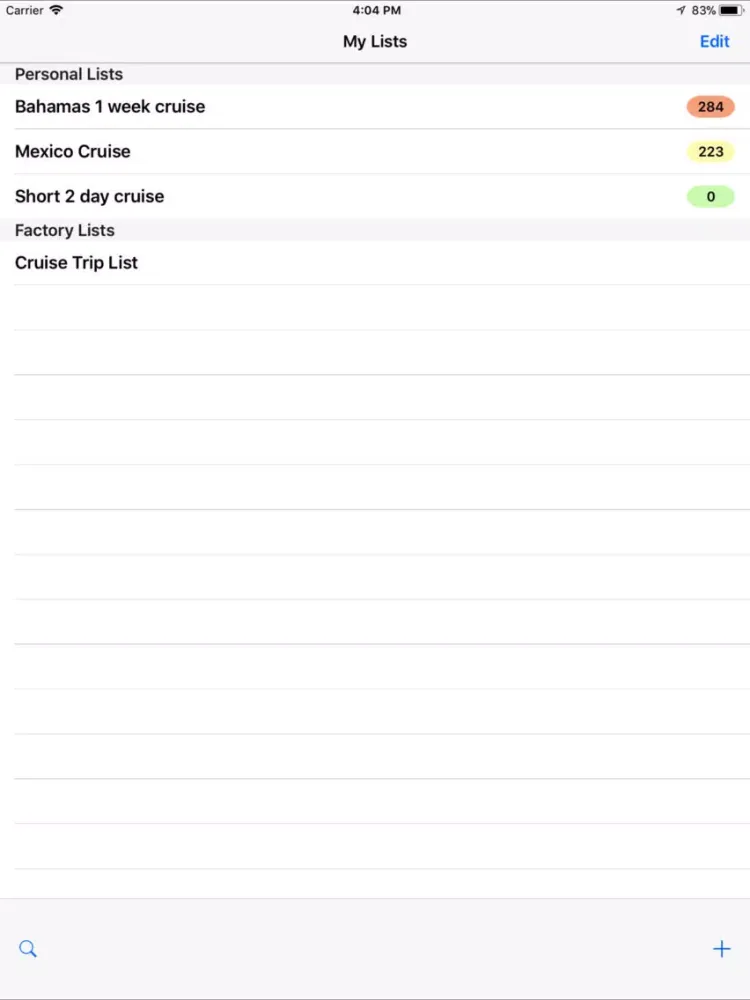 Cruise Trip List iPad  스크린샷