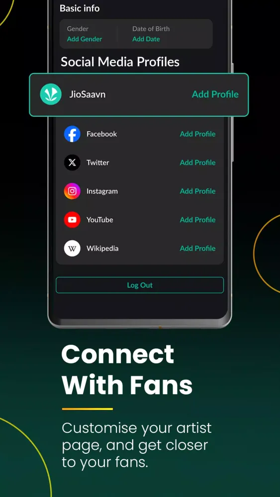 Tangkapan skrin JioSaavn ArtistOne