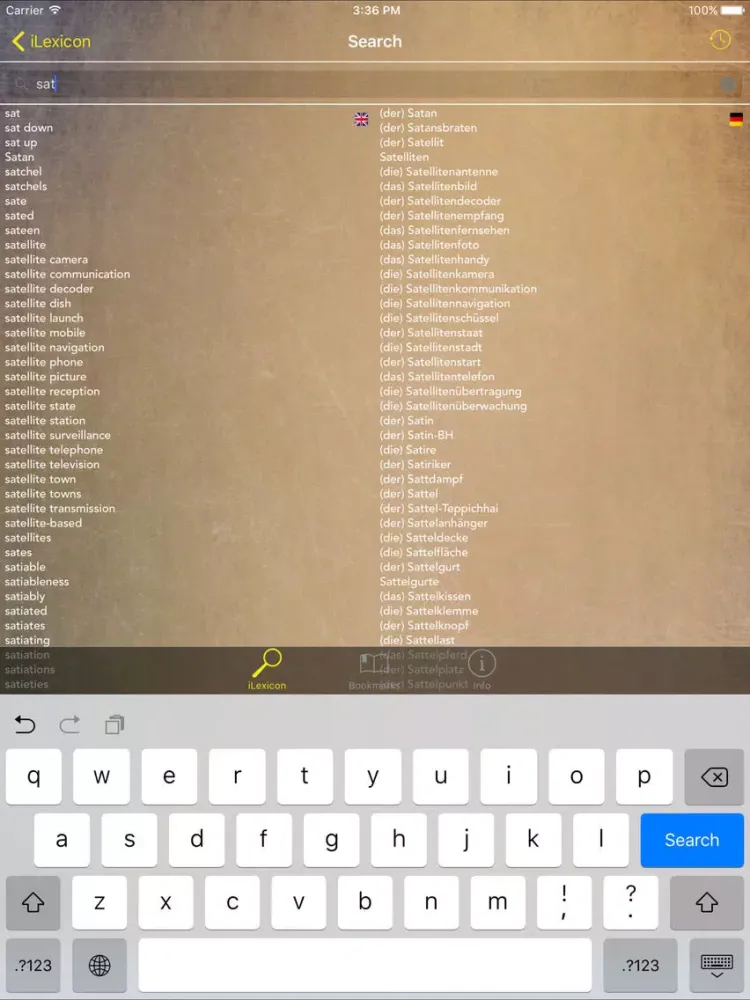 Tangkapan skrin iLexicon offline dictionary iPad 
