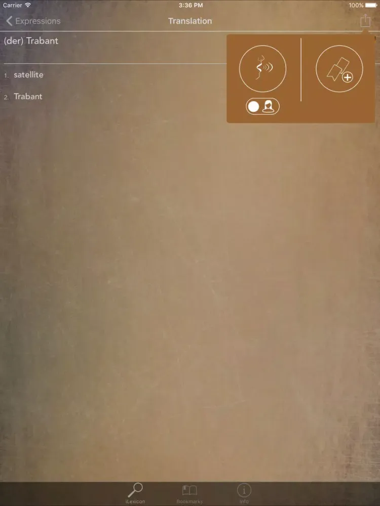 Tangkapan skrin iLexicon offline dictionary iPad 