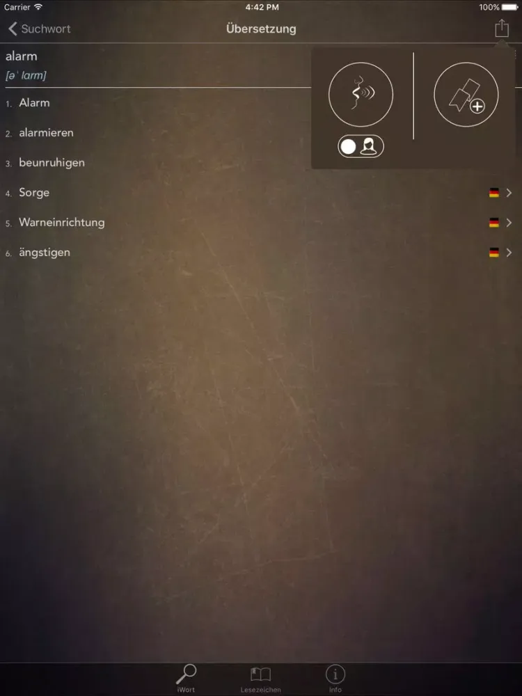 Ảnh chụp màn hình của iWort offline wörterbuch iPad 