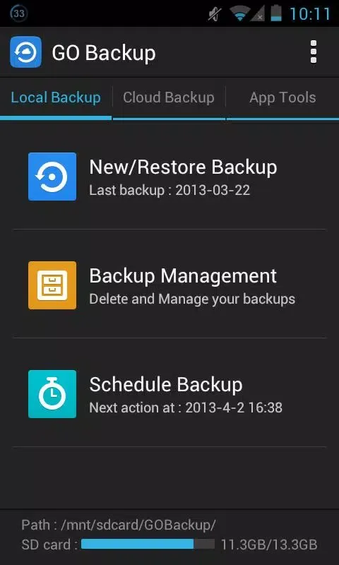 Capturas de tela do GO Backup