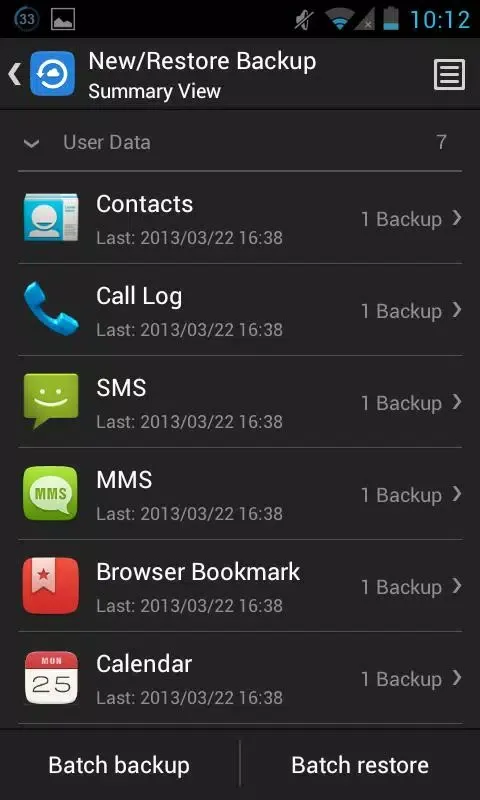 Capturas de tela do GO Backup