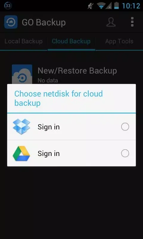 Capturas de tela do GO Backup