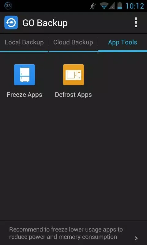 Capturas de tela do GO Backup