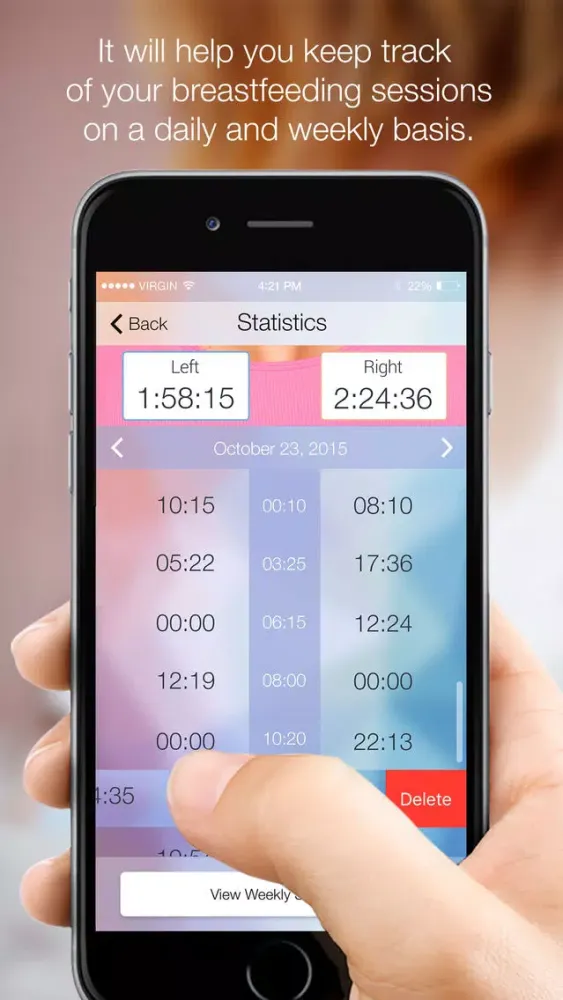 Breastfeeding – a tracker of when and for how long your baby feeds 스크린샷