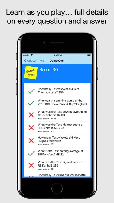 ภาพหน้าจอของ Cricket Trivia - Quiz Game