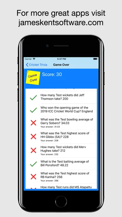 ภาพหน้าจอของ Cricket Trivia - Quiz Game