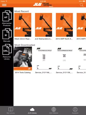 Tangkapan skrin JLG Online Express Library iPad 