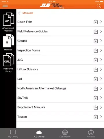 Tangkapan skrin JLG Online Express Library iPad 