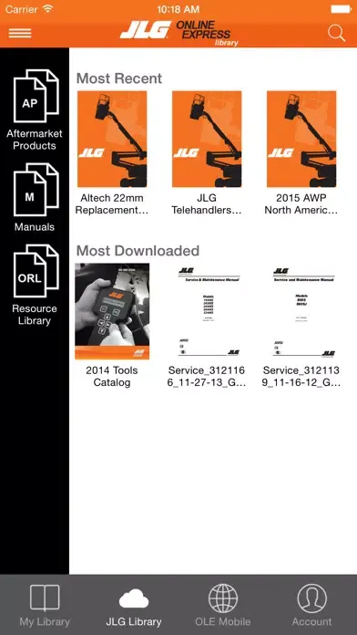Tangkapan skrin JLG Online Express Library