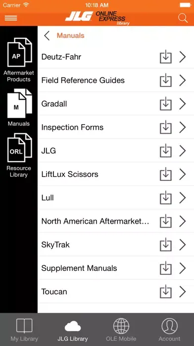 Tangkapan skrin JLG Online Express Library