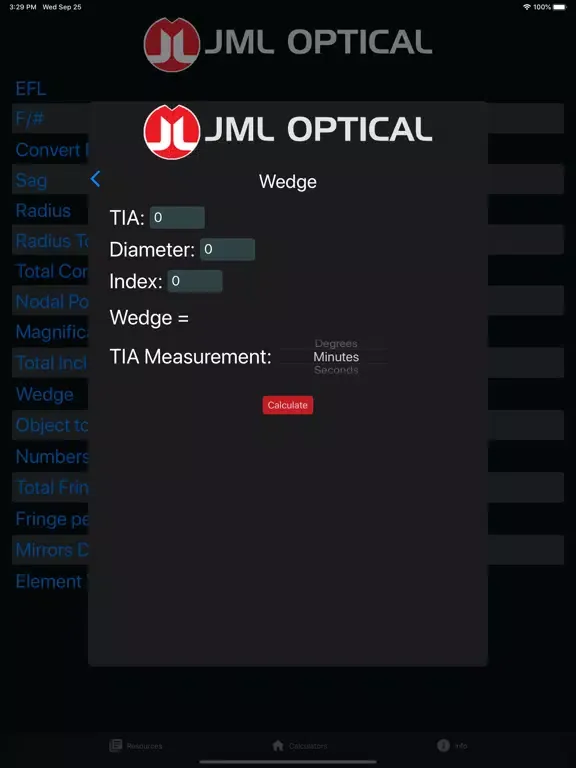 JML Optical Calculator iPad  스크린샷