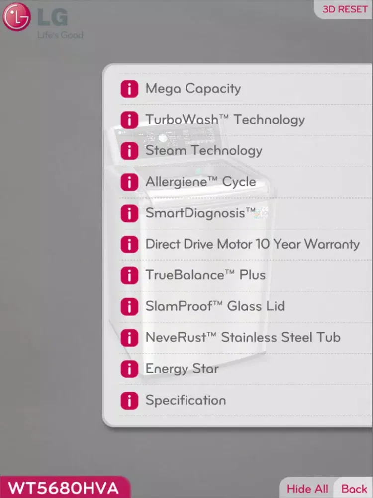 Capturas de pantalla de LG WASHER 3D (REAR) (US, EN) iPad 