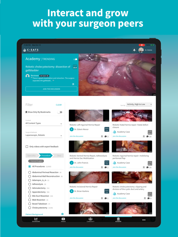Capturas de tela do C-SATS Surgical Videos iPad 