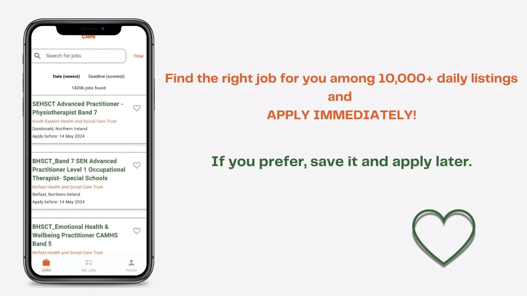 Capturas de tela do NHS Jobs - Job Clerk