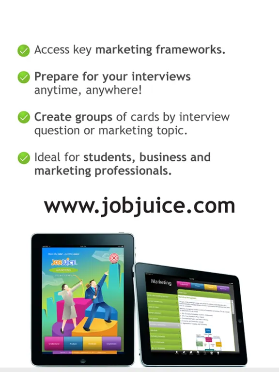 Capturas de tela do Jobjuice Marketing iPad 