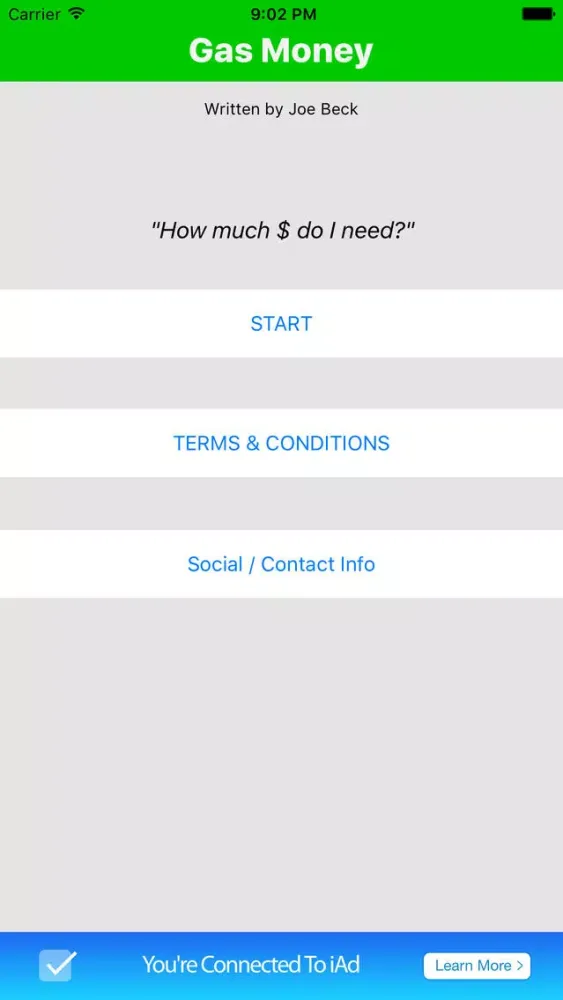 Tangkapan skrin Gas Money ("How much do I need?")