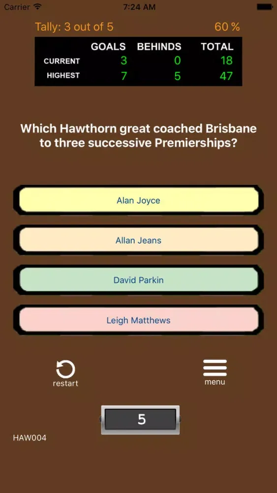 AFL Trivia - Hawthorn Hawks Screenshots