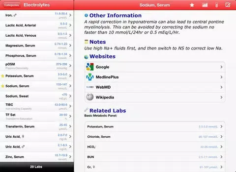 Pocket Lab Values iPad  스크린샷