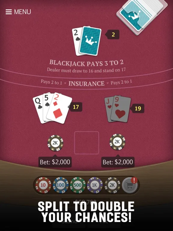 Tangkapan skrin Royal Blackjack Casino 21 iPad 