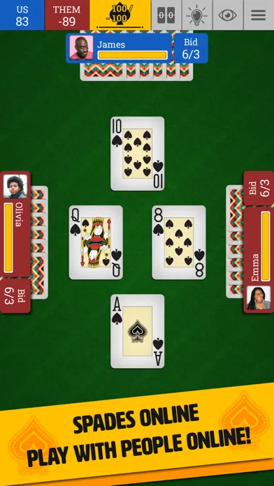 Ảnh chụp màn hình của Spades Trickster Game Jogatina