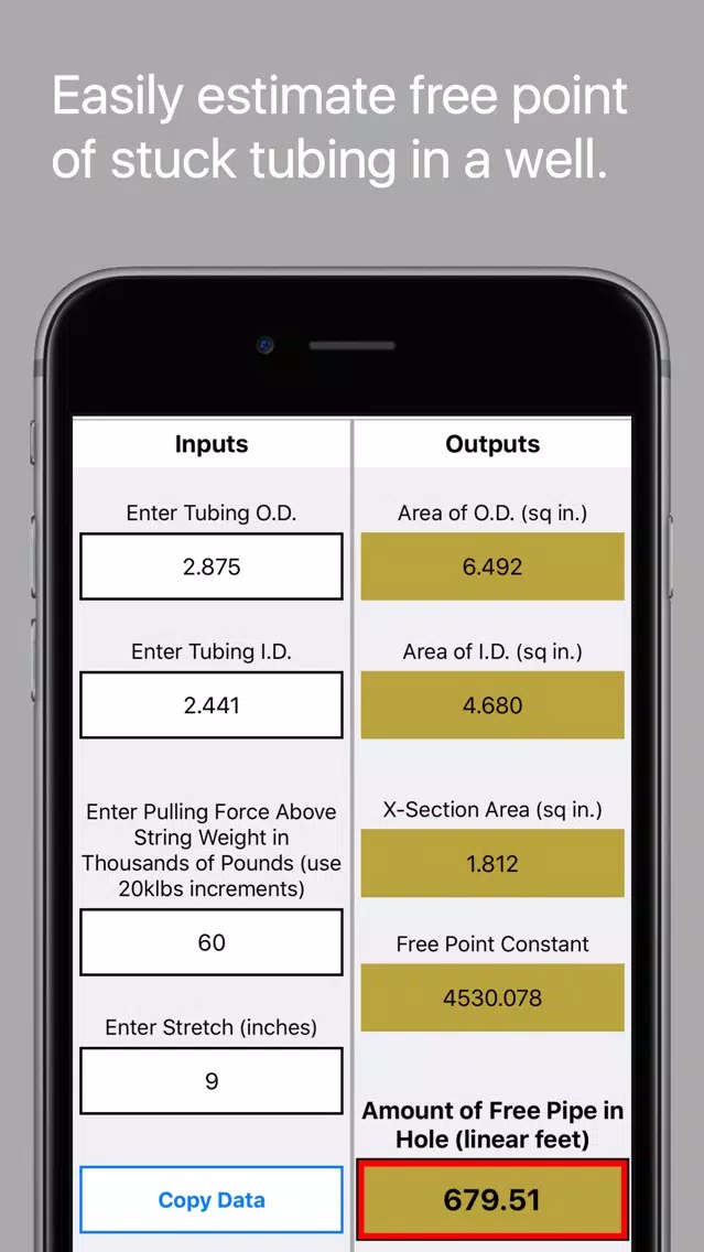Capturas de tela do Stuck Tubing Calc