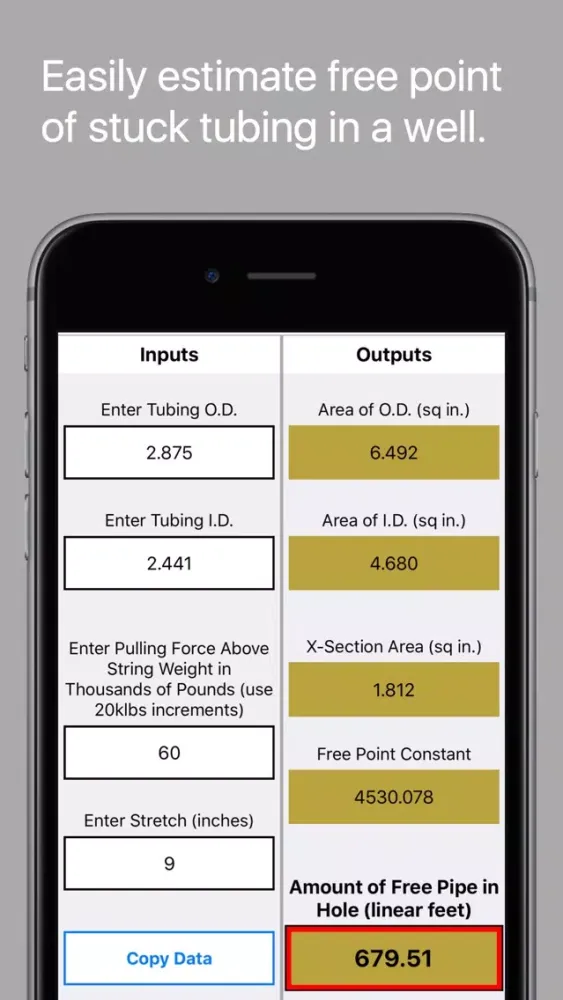 ภาพหน้าจอของ Stuck Tubing Calc