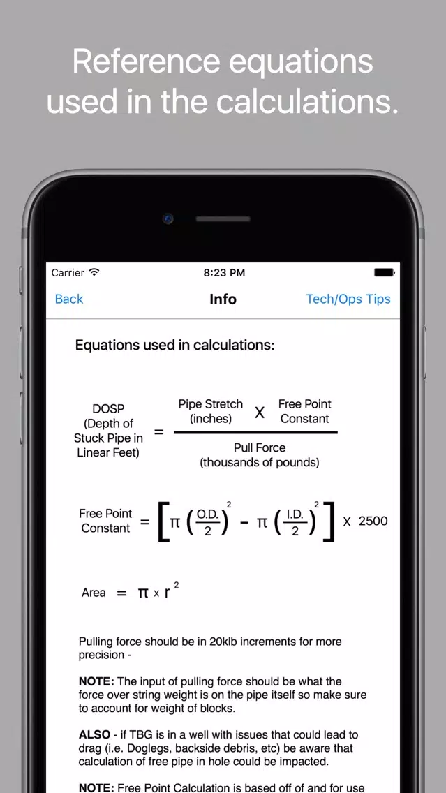 Capturas de tela do Stuck Tubing Calc