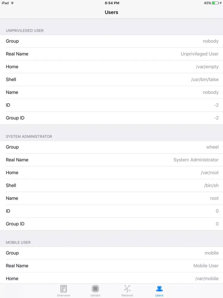 System Information and Statistics iPad  Screenshots