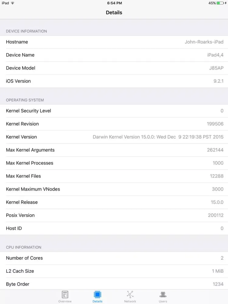 System Information and Statistics iPad  Screenshots