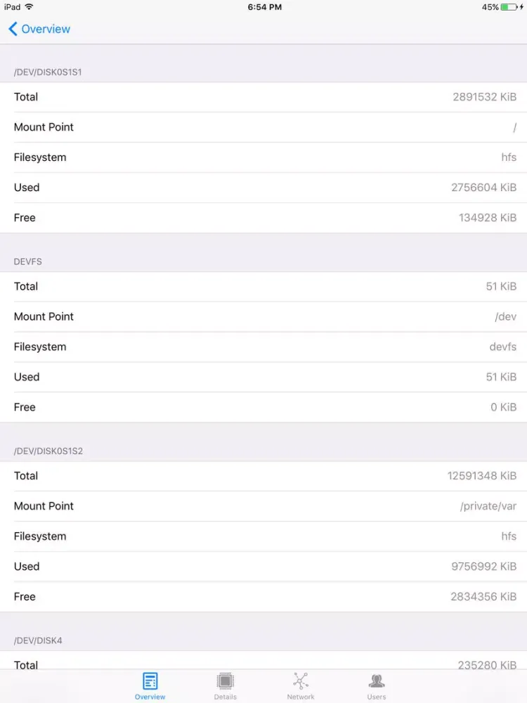 System Information and Statistics iPad  Screenshots