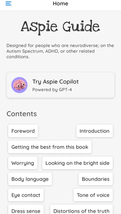 Ảnh chụp màn hình của Aspie Guide: Therapy Chatbot