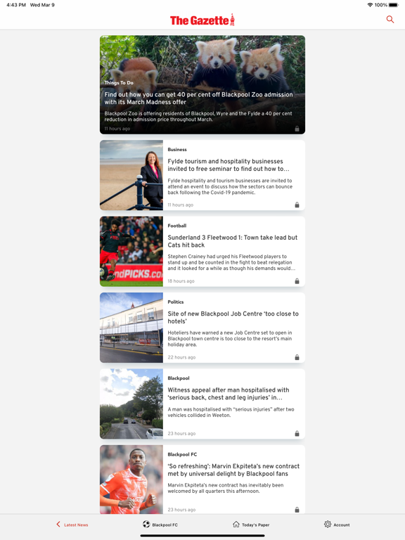 Ảnh chụp màn hình của The Blackpool Gazette iPad 
