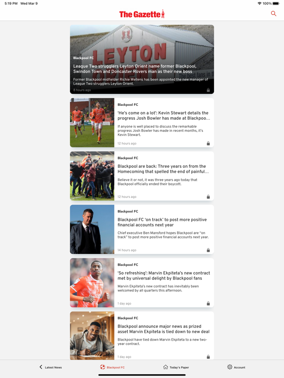 Ảnh chụp màn hình của The Blackpool Gazette iPad 