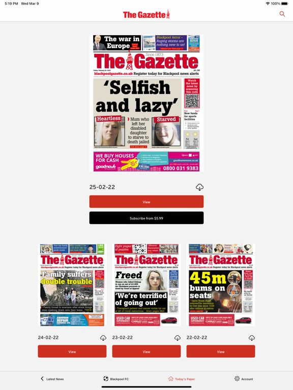 Ảnh chụp màn hình của The Blackpool Gazette iPad 