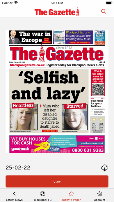 Ảnh chụp màn hình của The Blackpool Gazette
