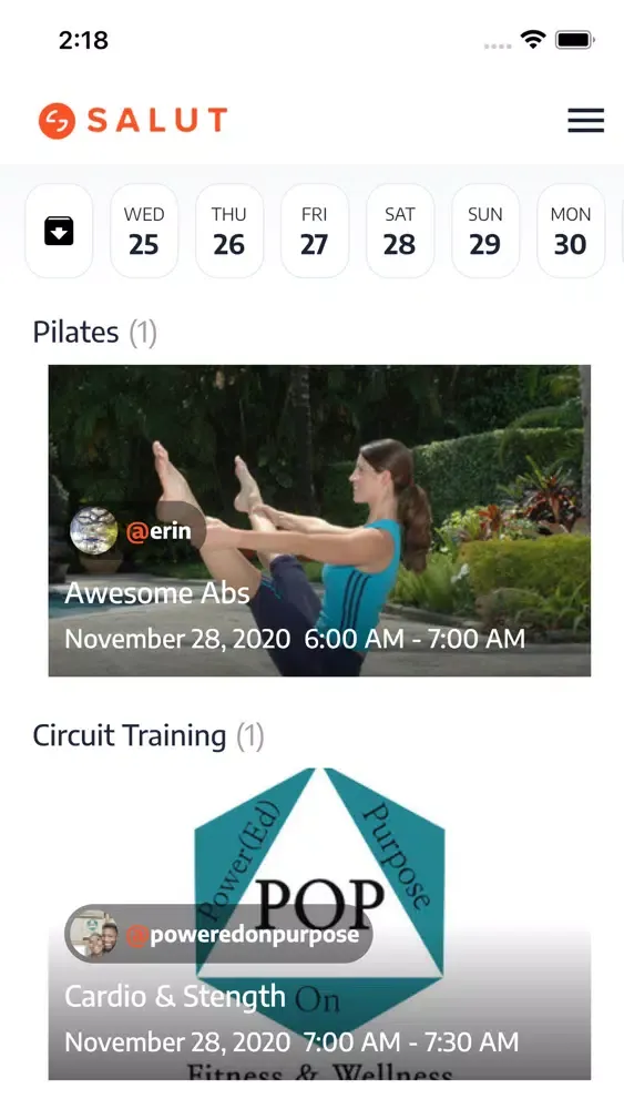Salut: live fitness classes স্ক্রিনশট