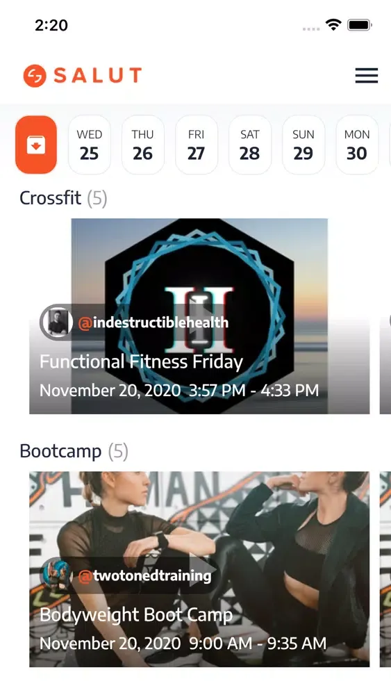 Salut: live fitness classes স্ক্রিনশট
