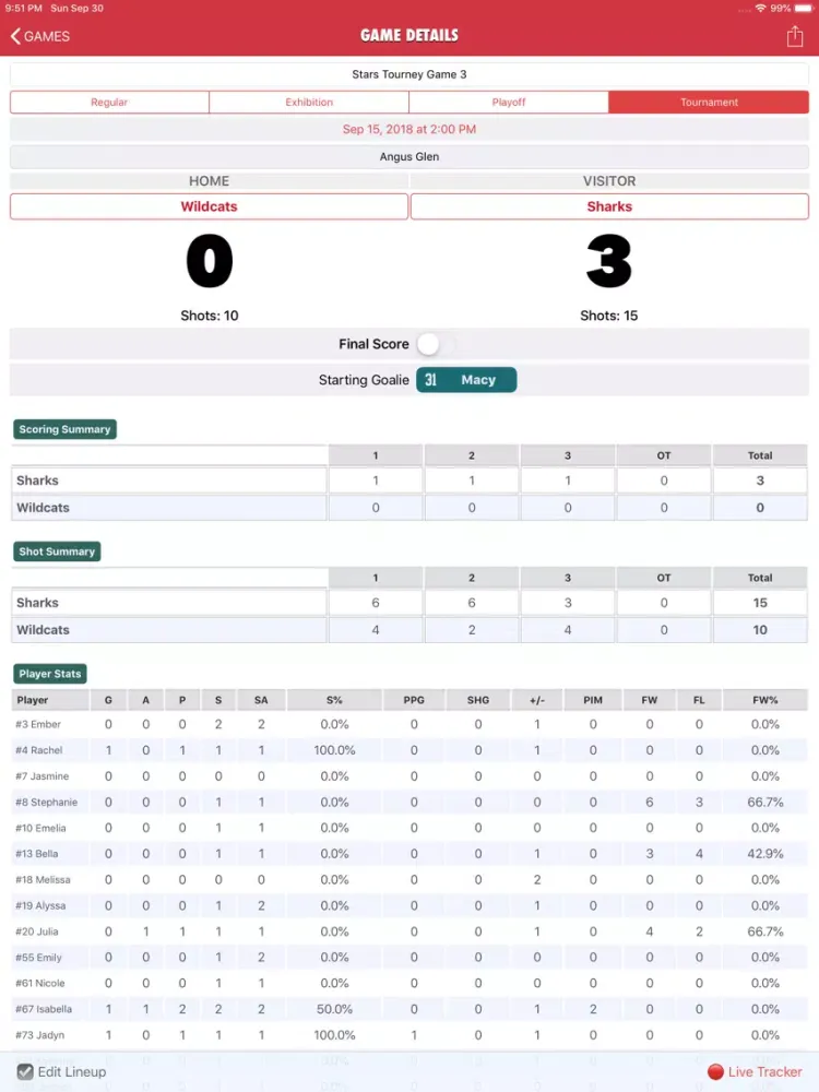 Goaliath Hockey Stats Tracker iPad  Ekran Görüntüleri