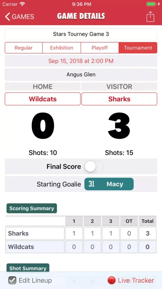Goaliath Hockey Stats Tracker Ekran Görüntüleri