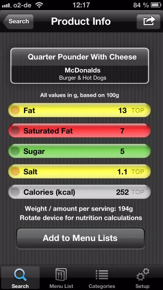 Zrzuty ekranu Fast Food Restaurant Nutrition Menu Finder, Calories Counter, Weight Calculator & Tracking Journal (Free)