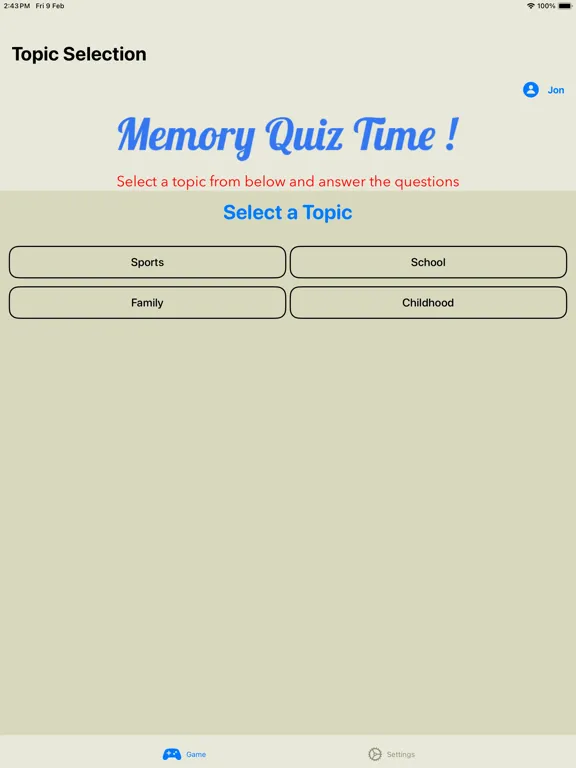 Jon’s MS Memory Quiz iPad  Screenshots
