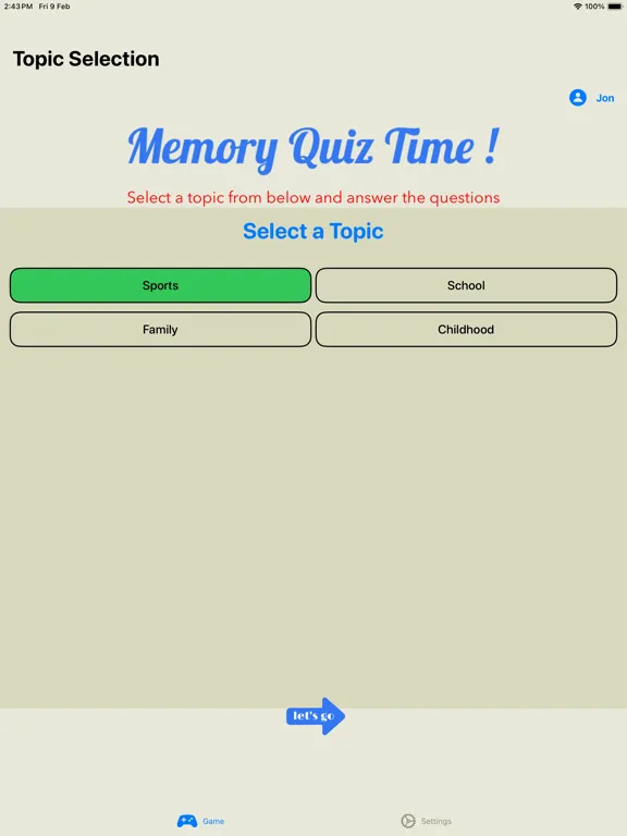 Jon’s MS Memory Quiz iPad  Screenshots