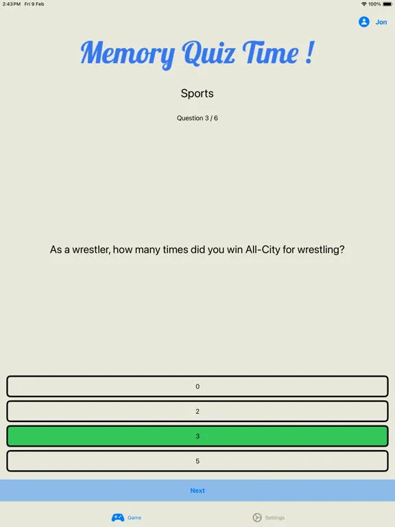 Jon’s MS Memory Quiz iPad  Screenshots