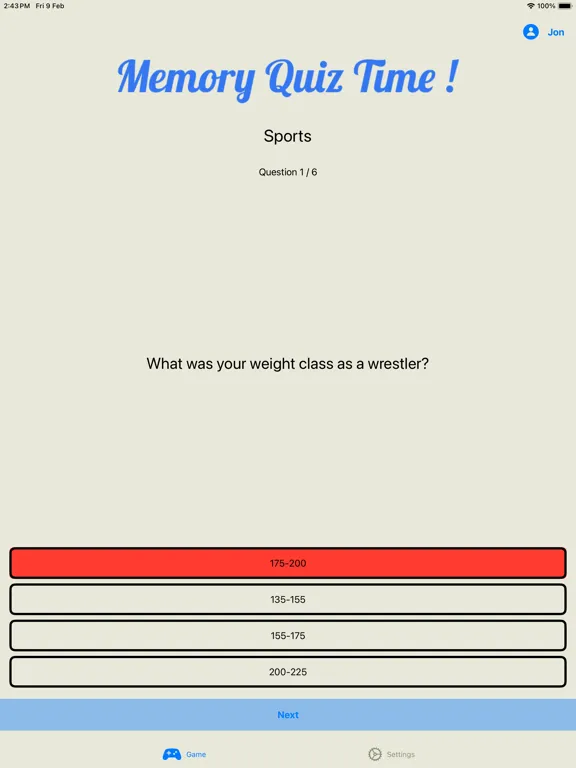 Jon’s MS Memory Quiz iPad  Screenshots