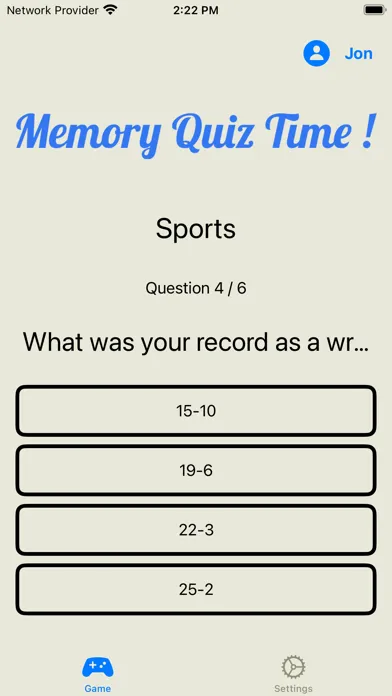 Jon’s MS Memory Quiz Screenshots