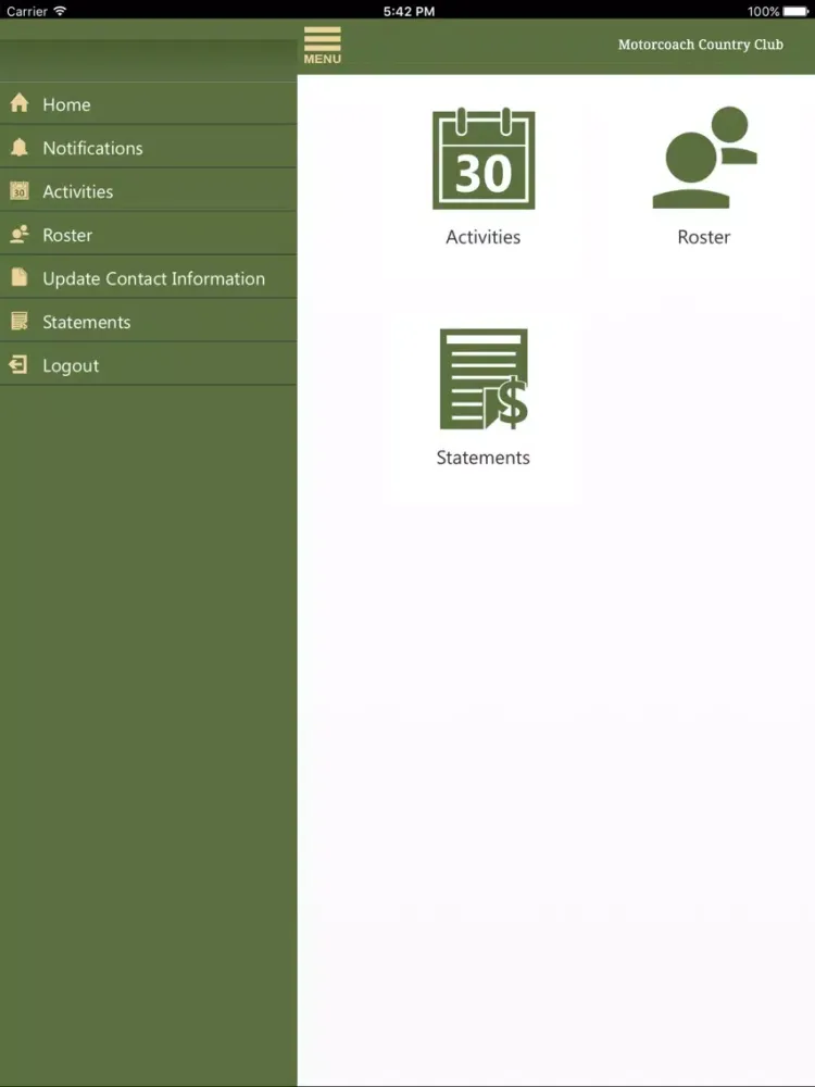 Motorcoach Country Club iPad 应用截图